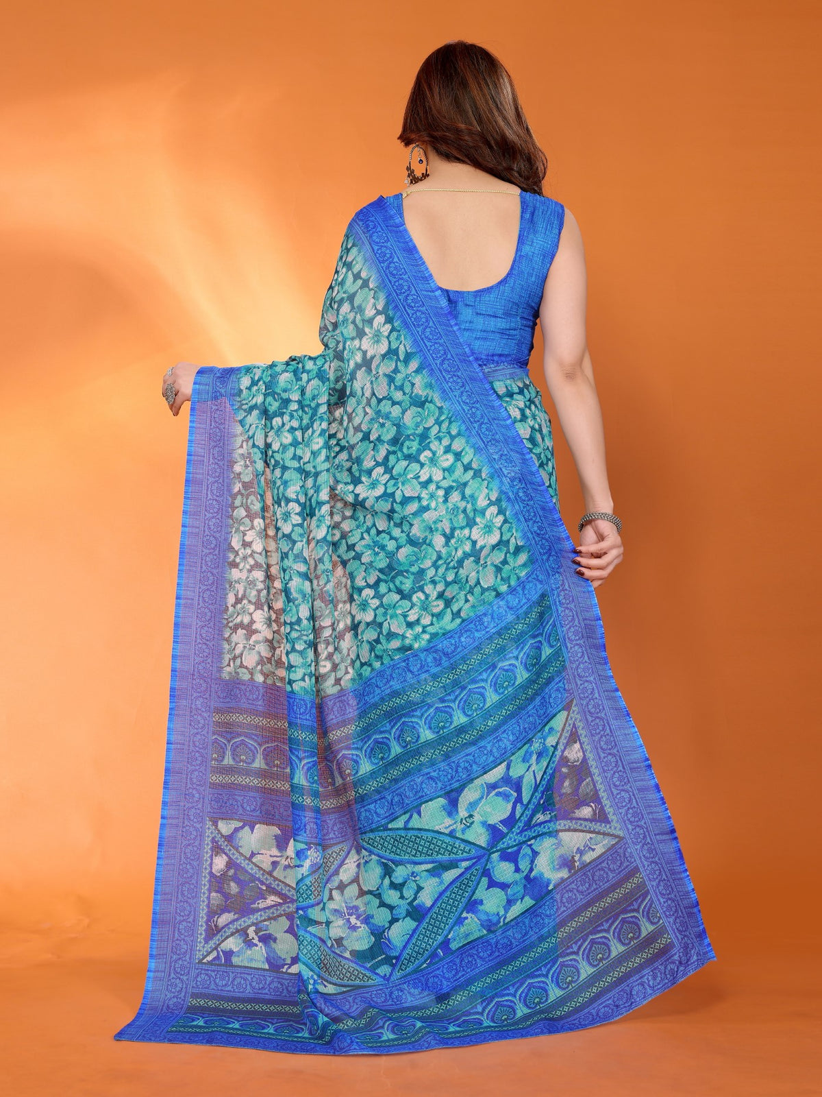 Blue Kota Doriya Saree With Printed Design