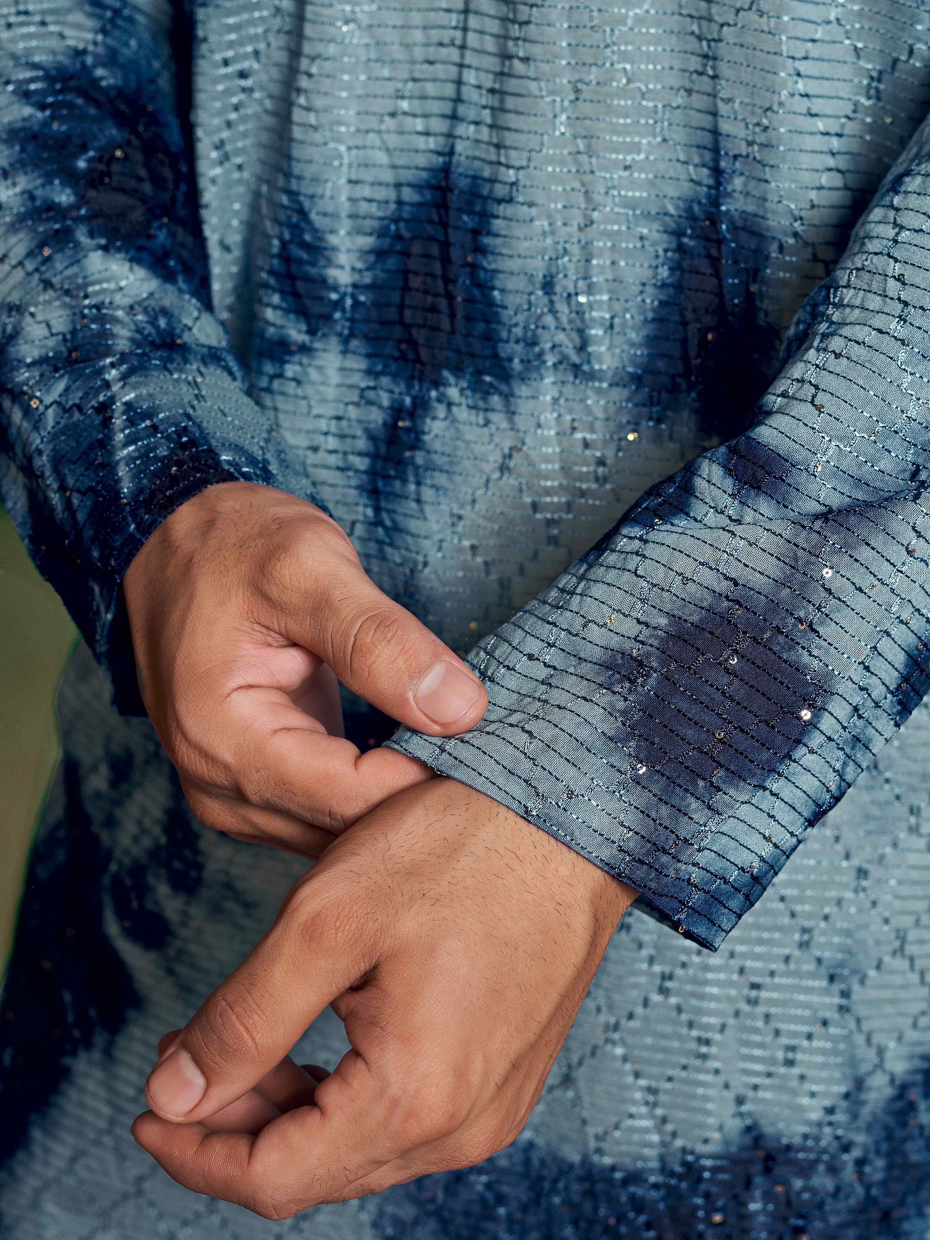 Blue Kurta Payjama with Sequins Embroidery – Ideal Partywear for Men