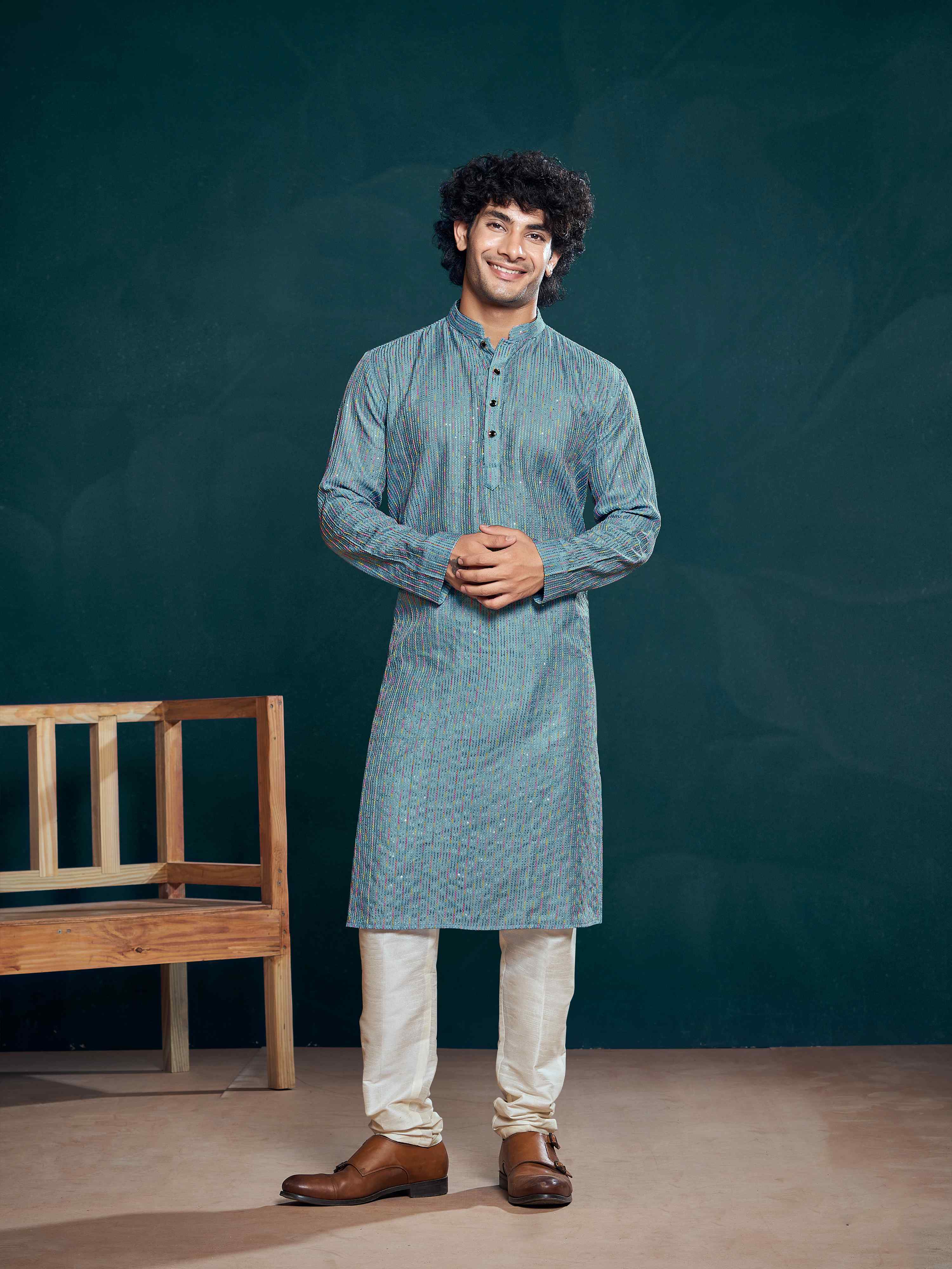 Blue Kurta Payjama with Sequins Embroidery – Stylish Traditional Attire