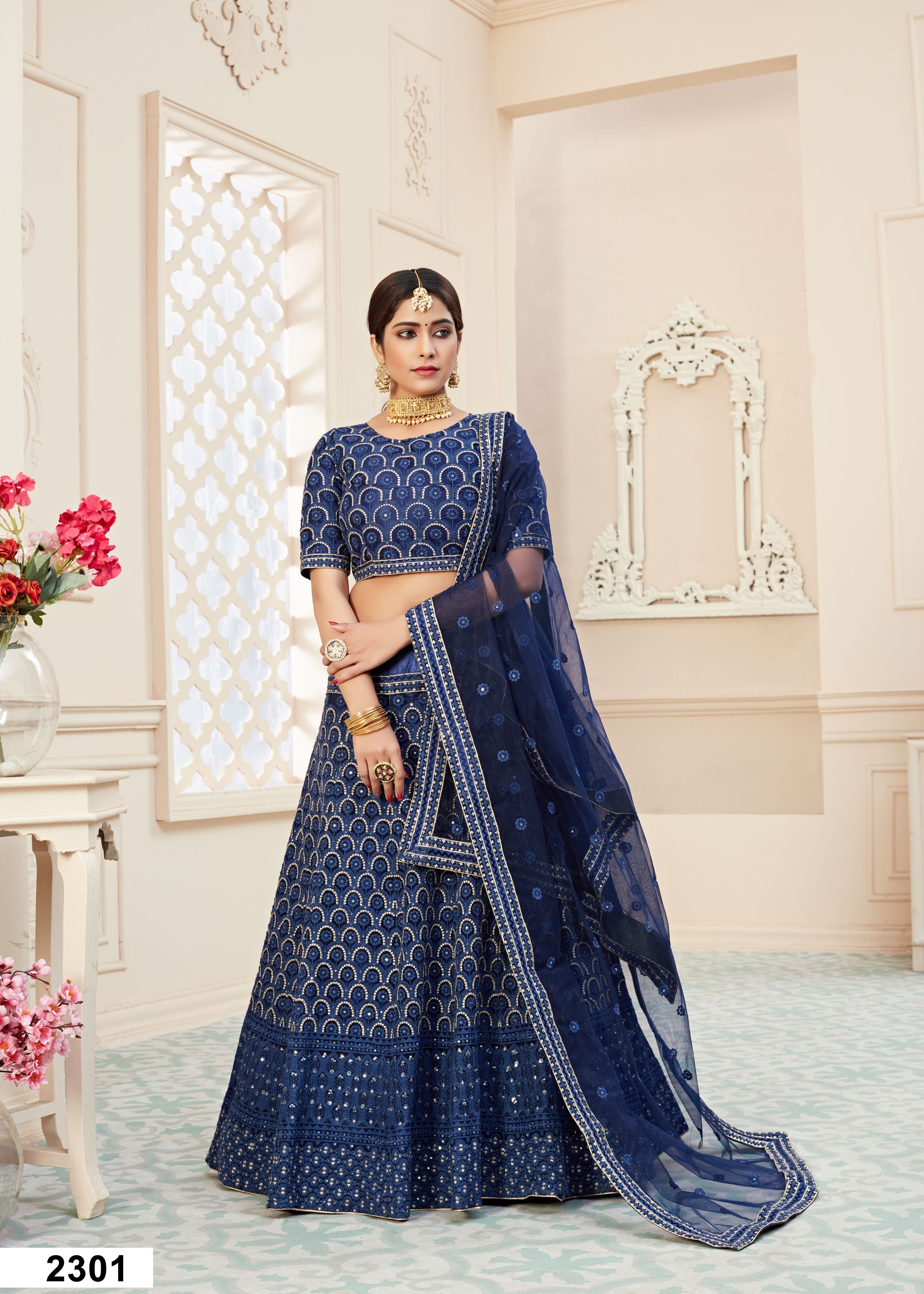 Blue Lehenga Choli With Sequins And Embroidered Work