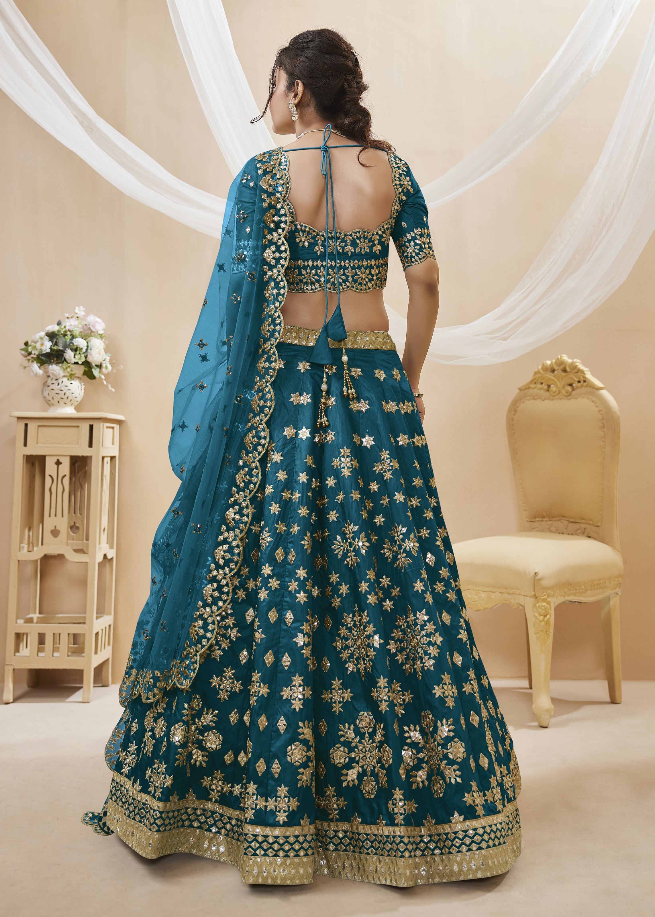 Blue Lehenga Choli With Sequins, Foil & Zari Embroidered Work
