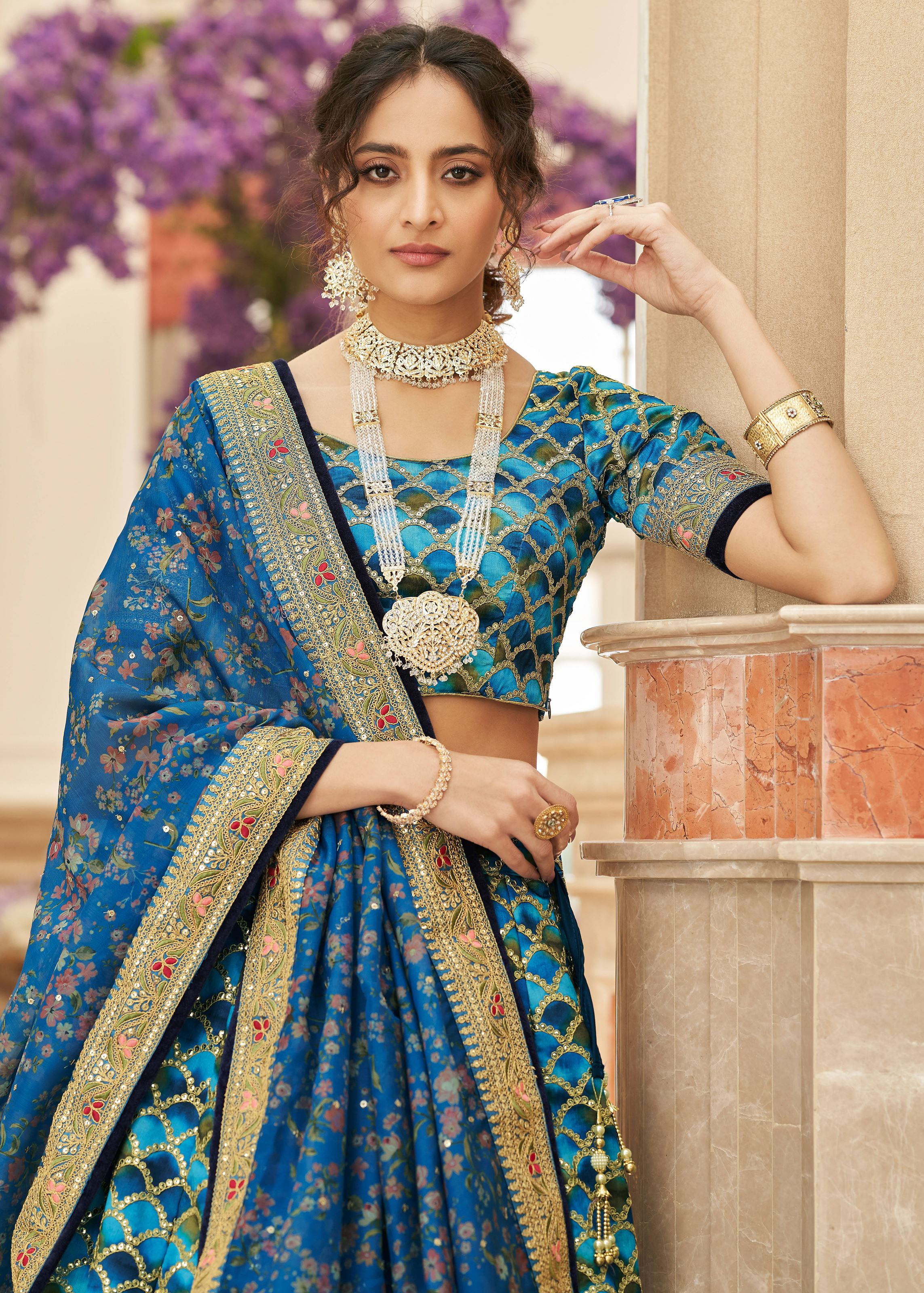 Blue Lehenga Choli With Thread, Zari, Dori And Sequins Embroidery Work