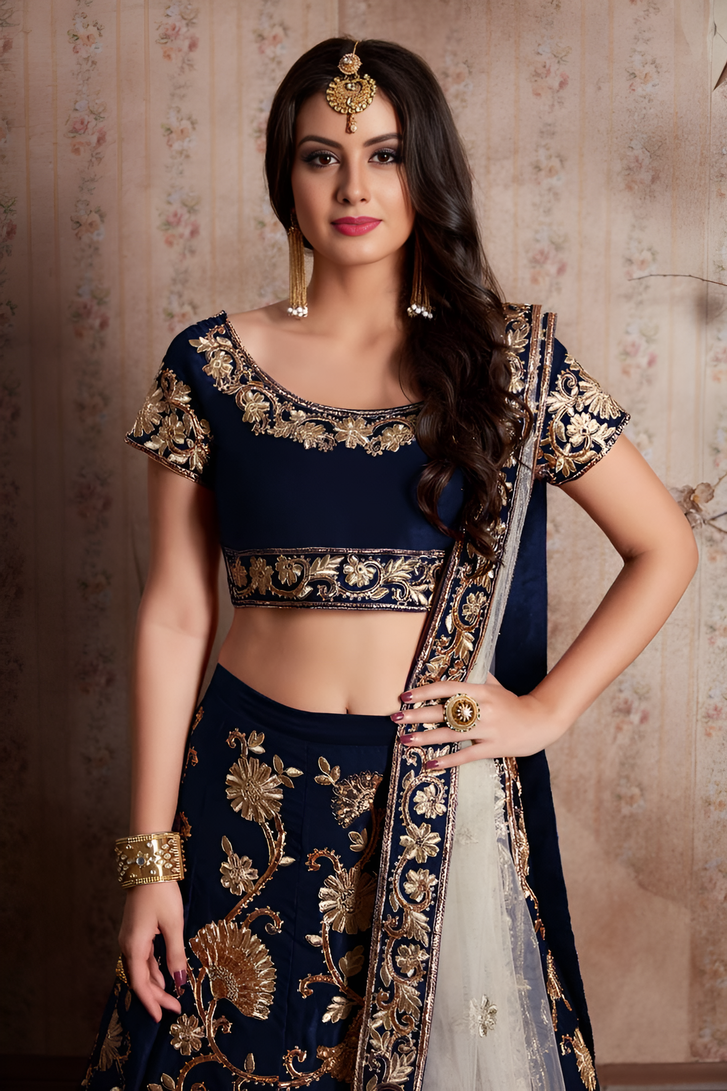 Blue Lehenga Choli With Thread and Embroidery Work