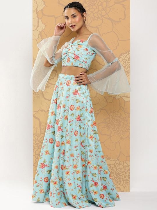 Blue Lehenga Choli with Digital Print