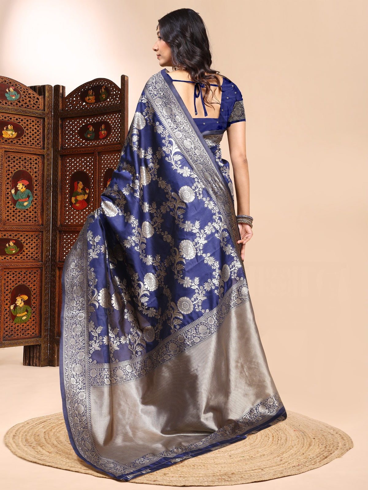 Blue Lichi Silk Saree With Premium Weaving