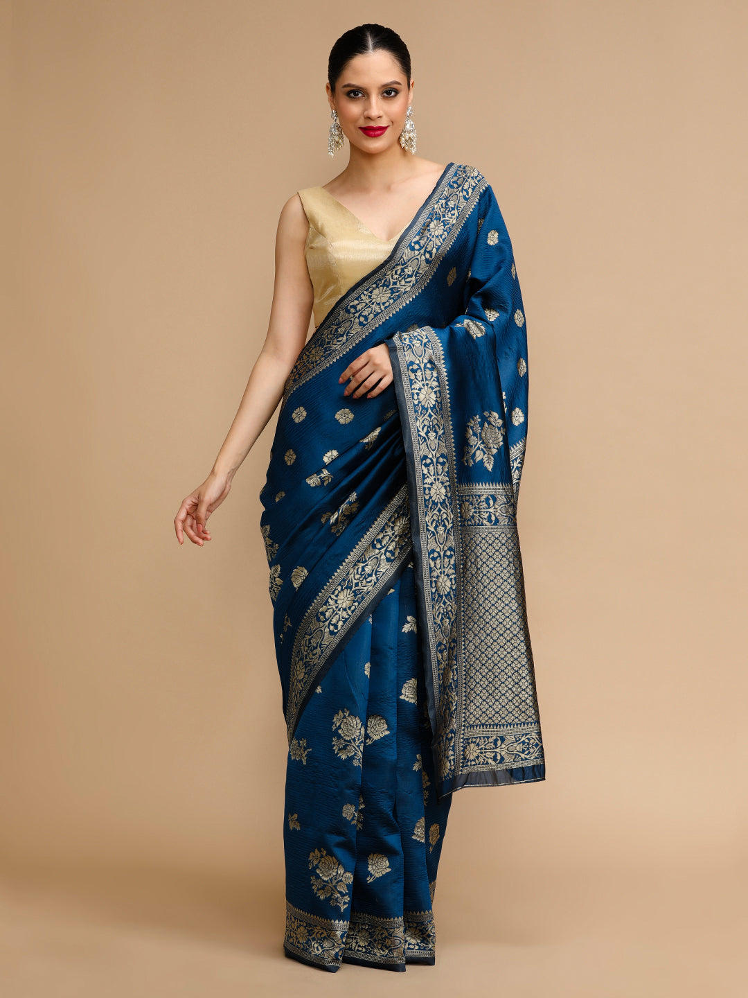 Blue Lichi Silk Saree Woven Jacquard Designer For Ceremonial Looks