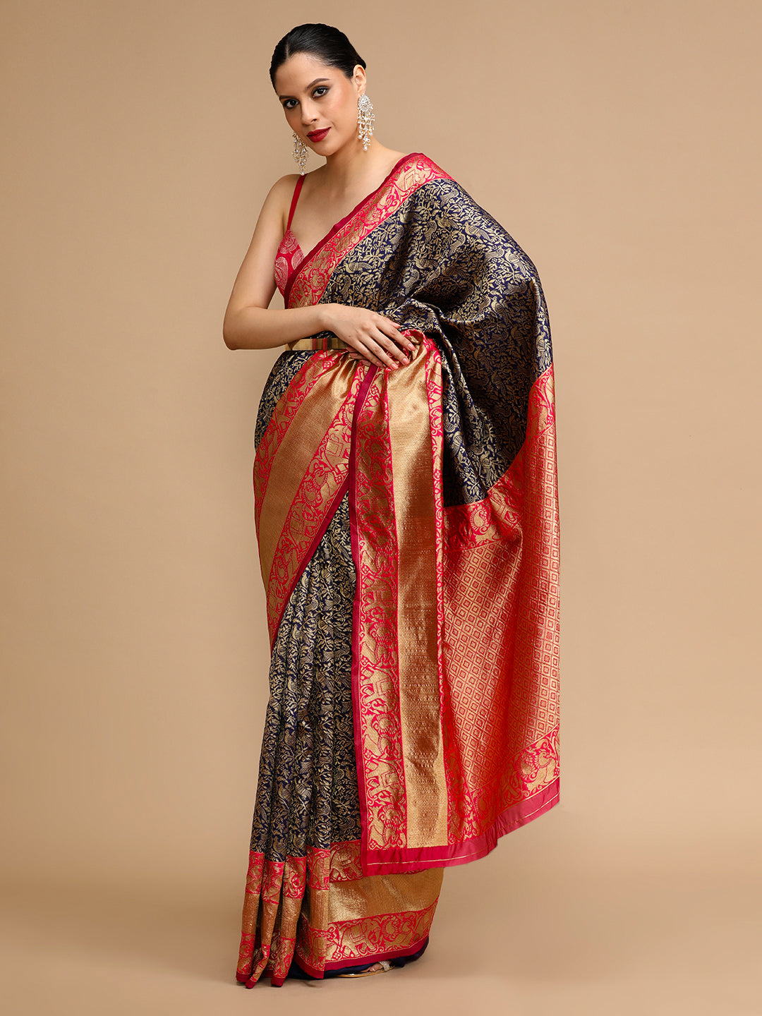 Blue Lichi Silk Saree Woven Jacquard Designer For Ceremonial Looks