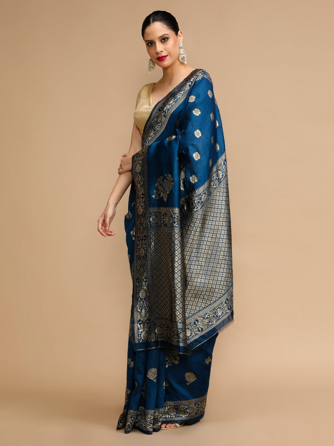 Blue Lichi Silk Saree Woven Jacquard Designer For Ceremonial Looks