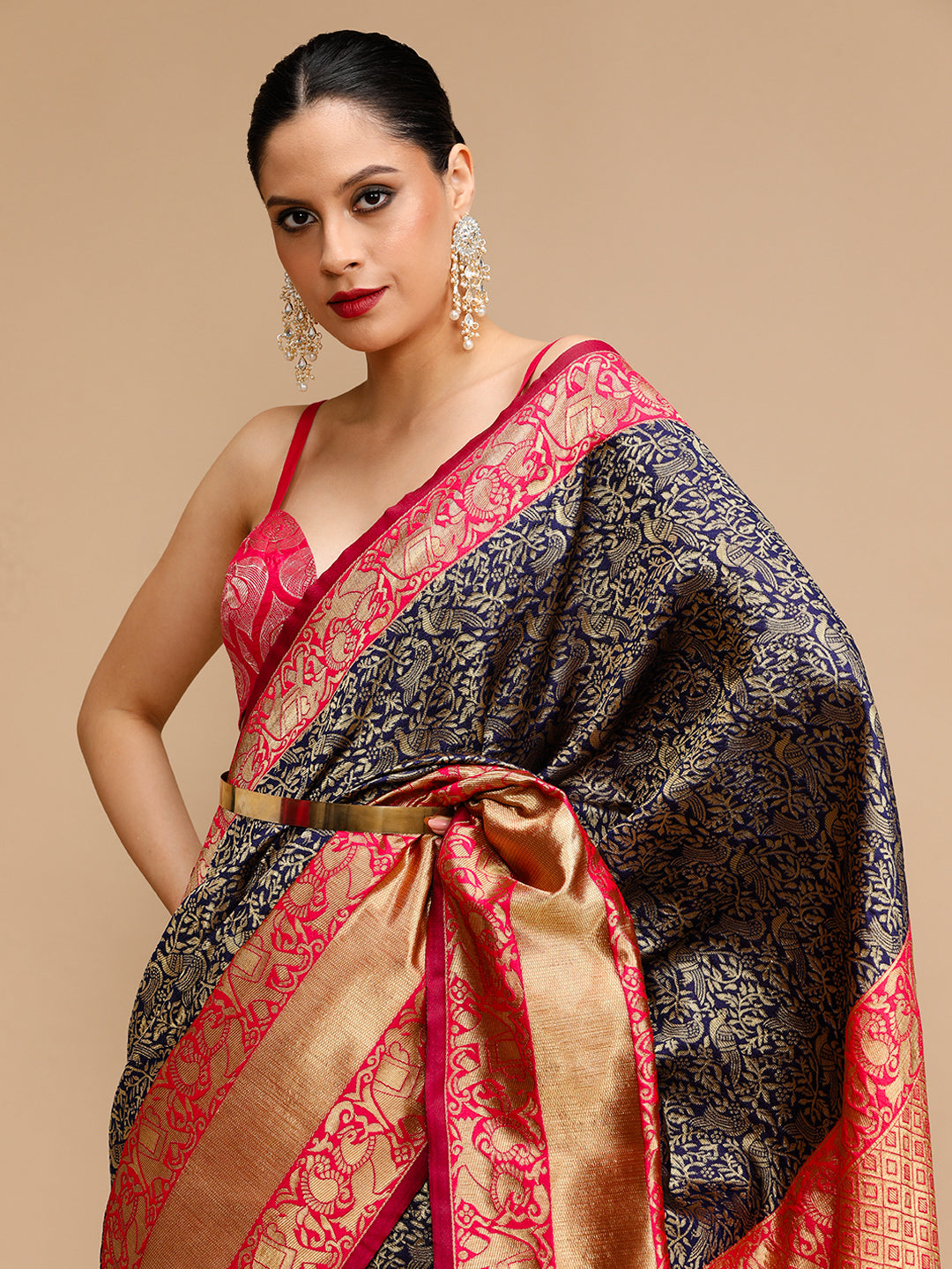 Blue Lichi Silk Saree Woven Jacquard Designer For Ceremonial Looks
