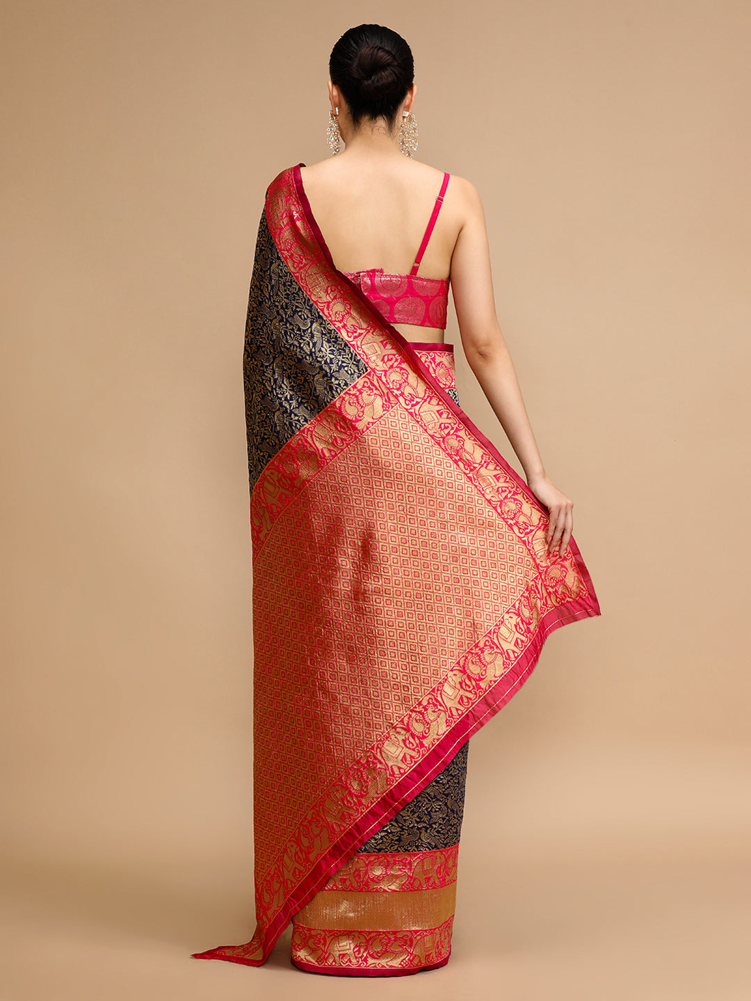 Blue Lichi Silk Saree Woven Jacquard Designer For Ceremonial Looks
