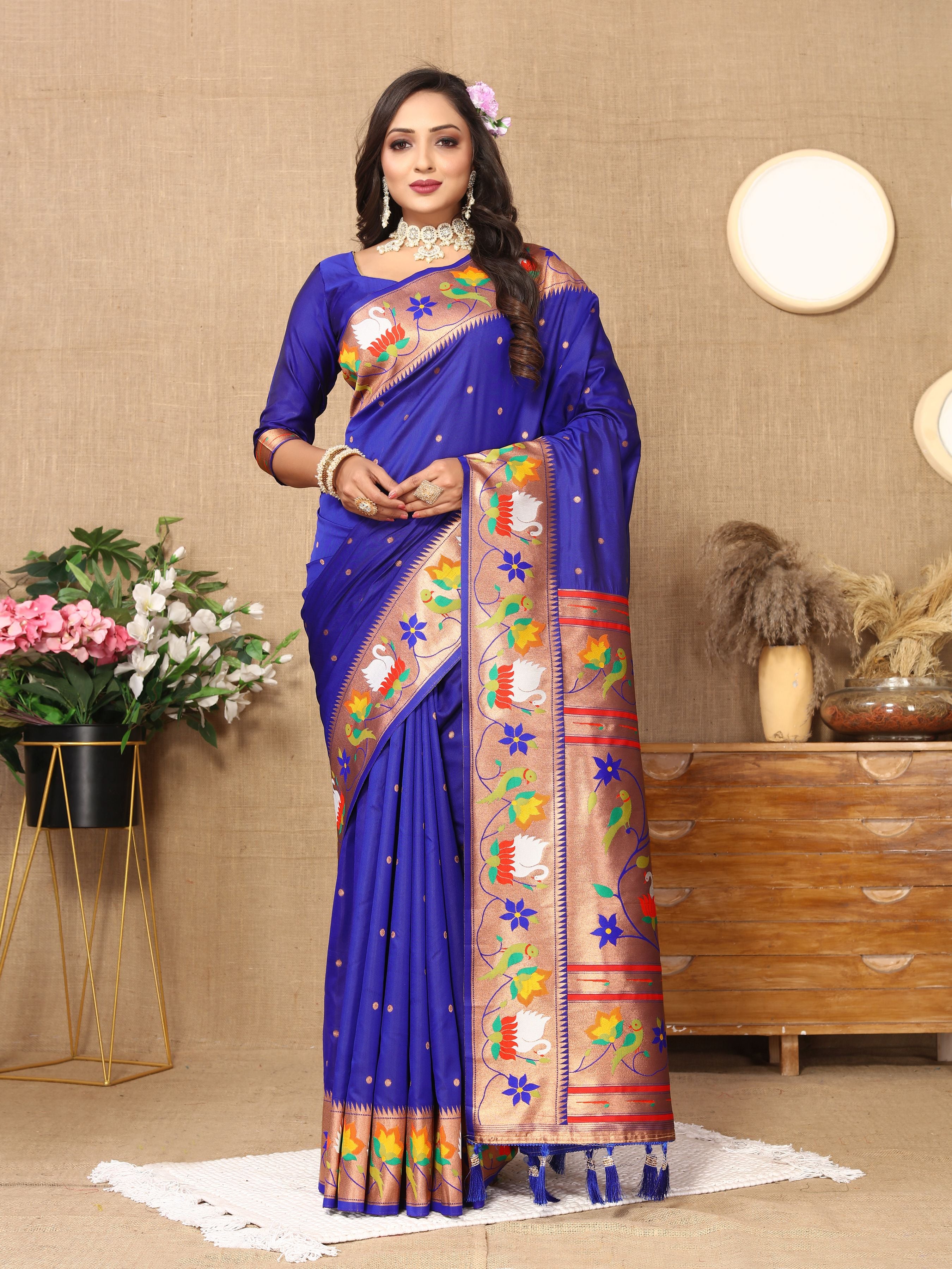 Blue Paithani Silk Woven Meenakari Paithani Designer Saree