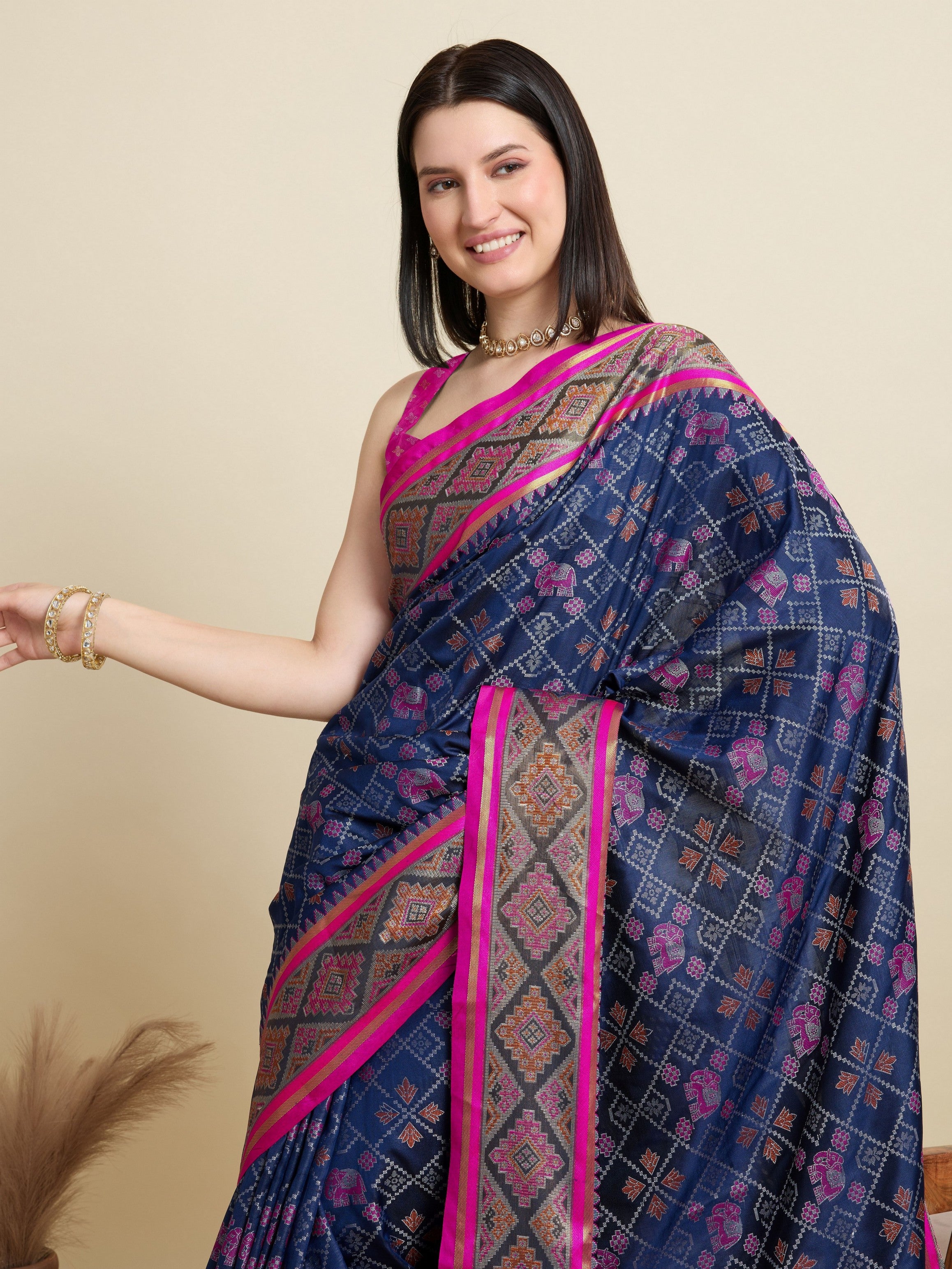 Blue Patola Silk Woven Meenakari Designer Partywear Saree
