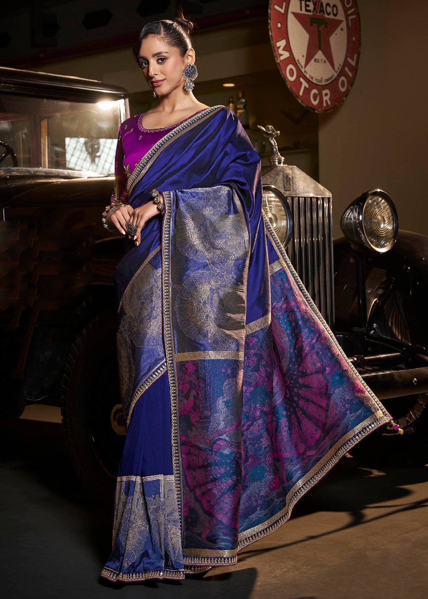 Blue Pure Silk Saree with Weaved Pallu and Embroidered Blouse