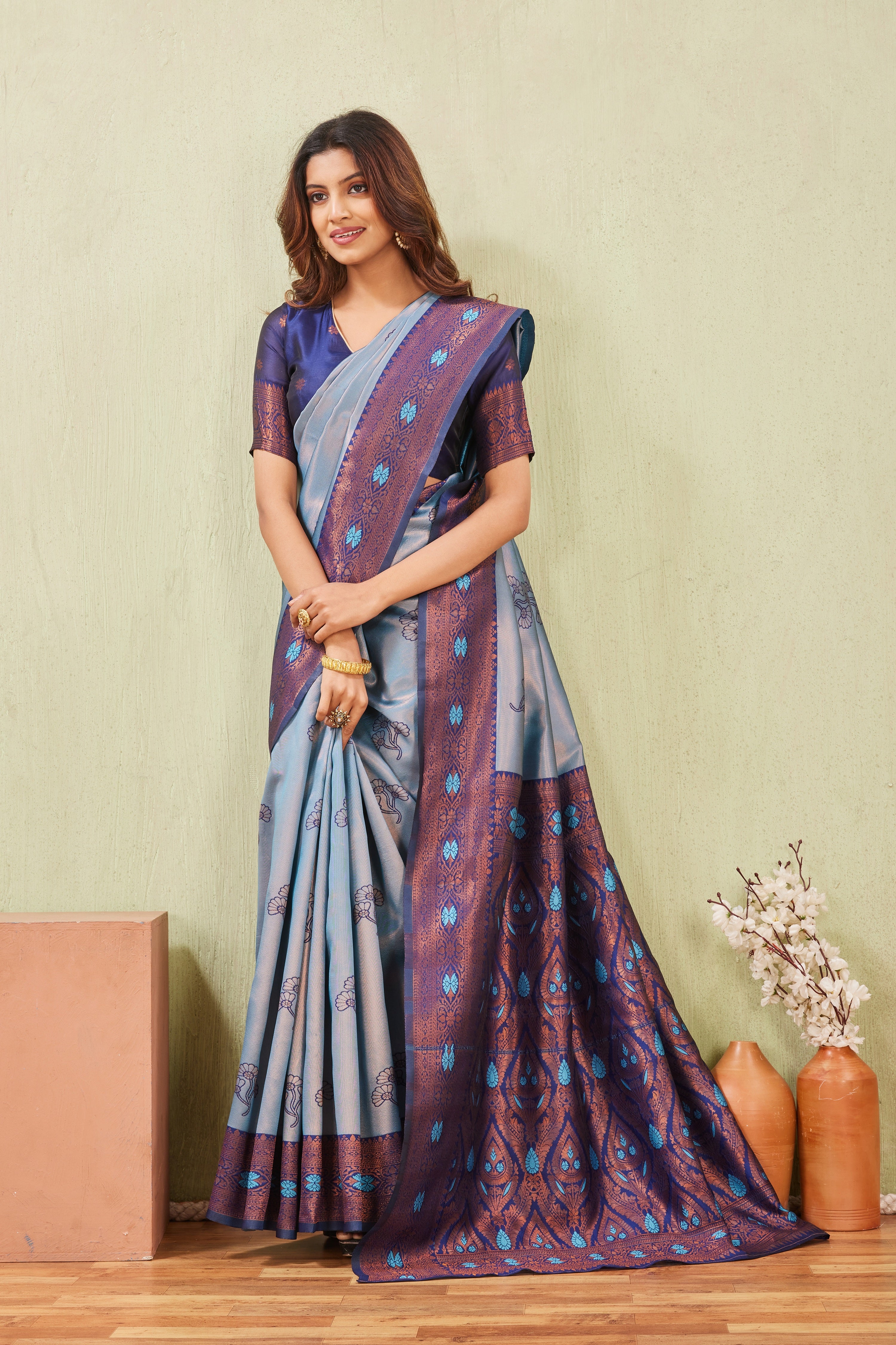 Blue Rama Banarasi Silk Saree with Rich Pallu & Elegant Jacquard Jari Work