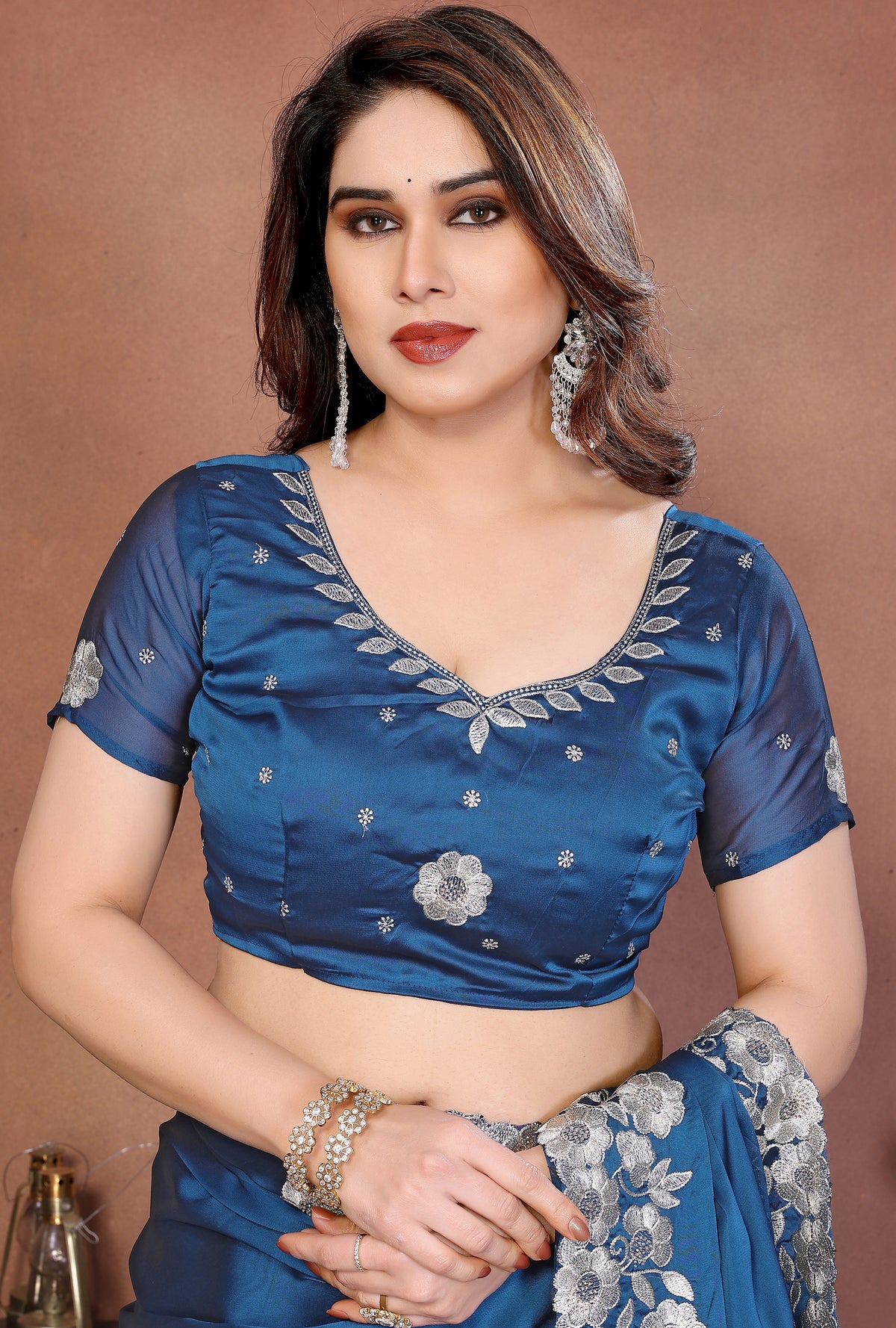 Blue Rangoli Silk Saree with Premium Heavy Embroidery Design