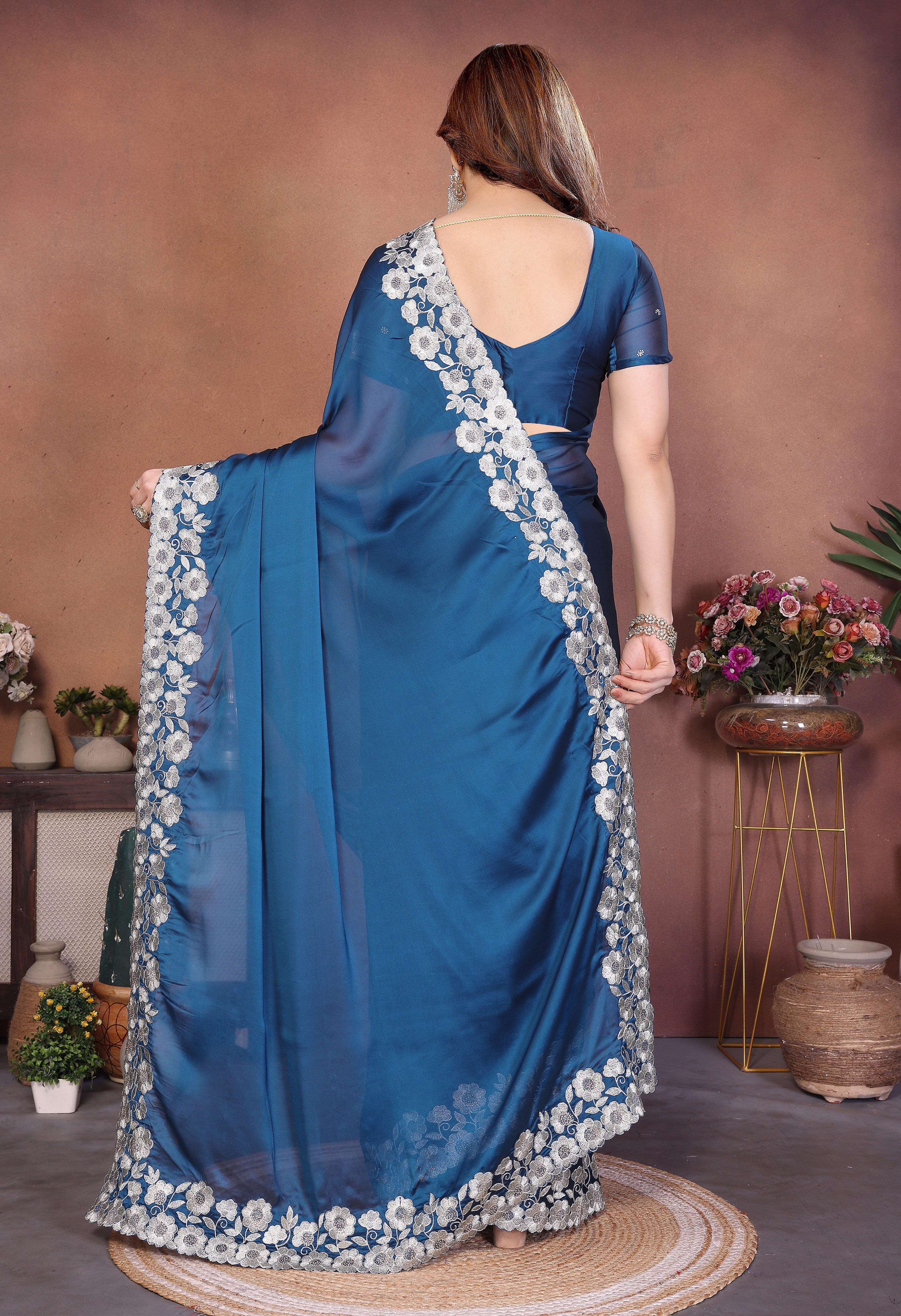 Blue Rangoli Silk Saree with Premium Heavy Embroidery Design