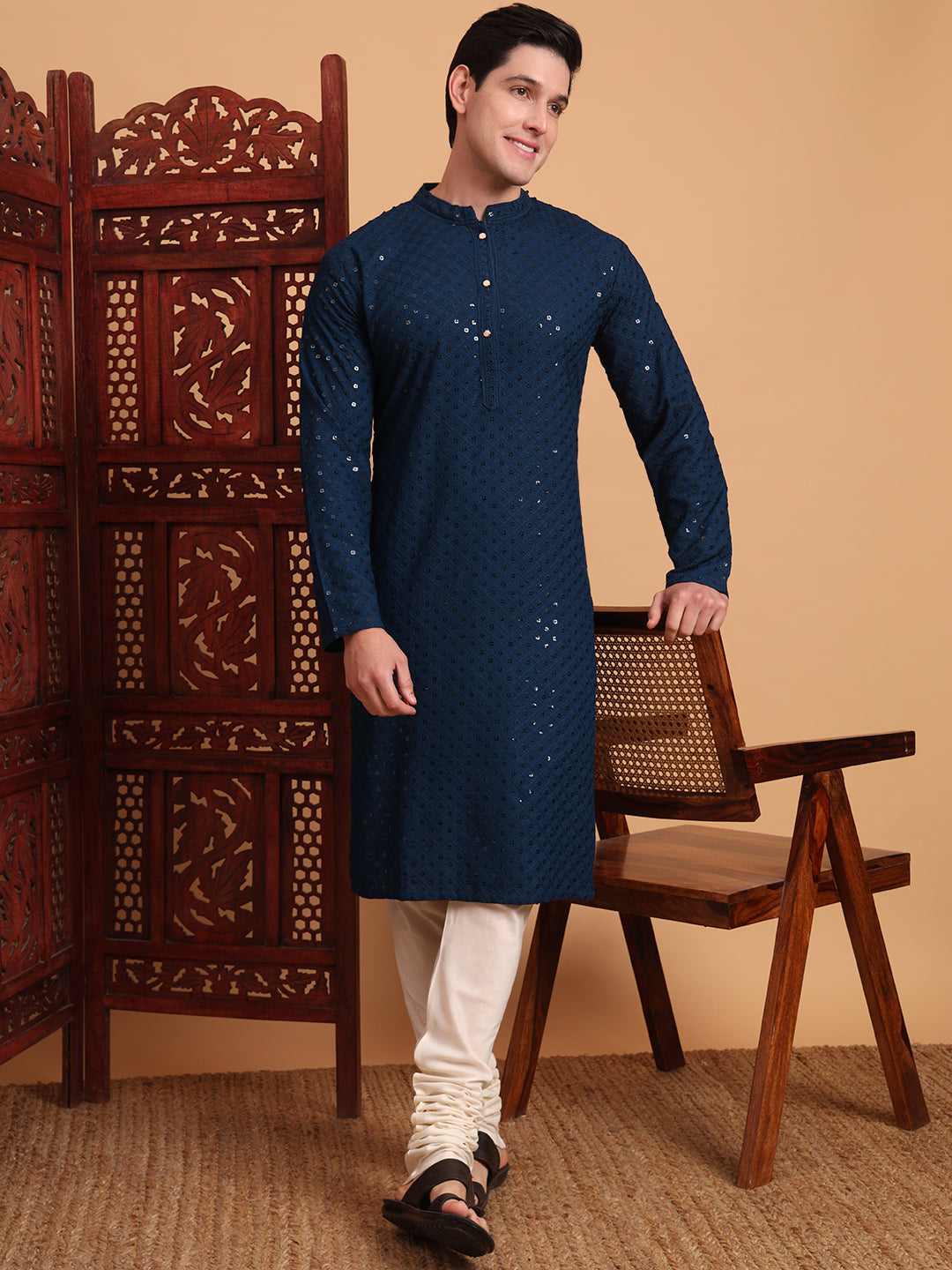 Blue Rayon Chikankari Embroidered Traditional Kurta Pajama