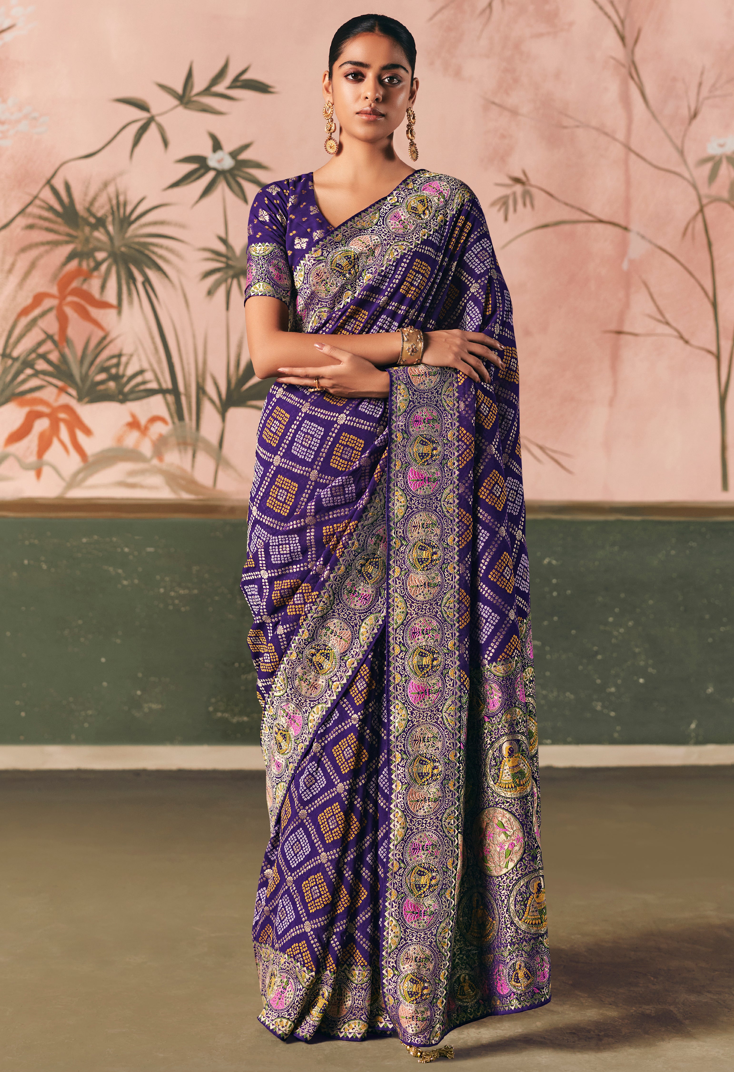 Blue Saree With  Designer Bandhej Weaving Work With Beutifull Tassles Attached