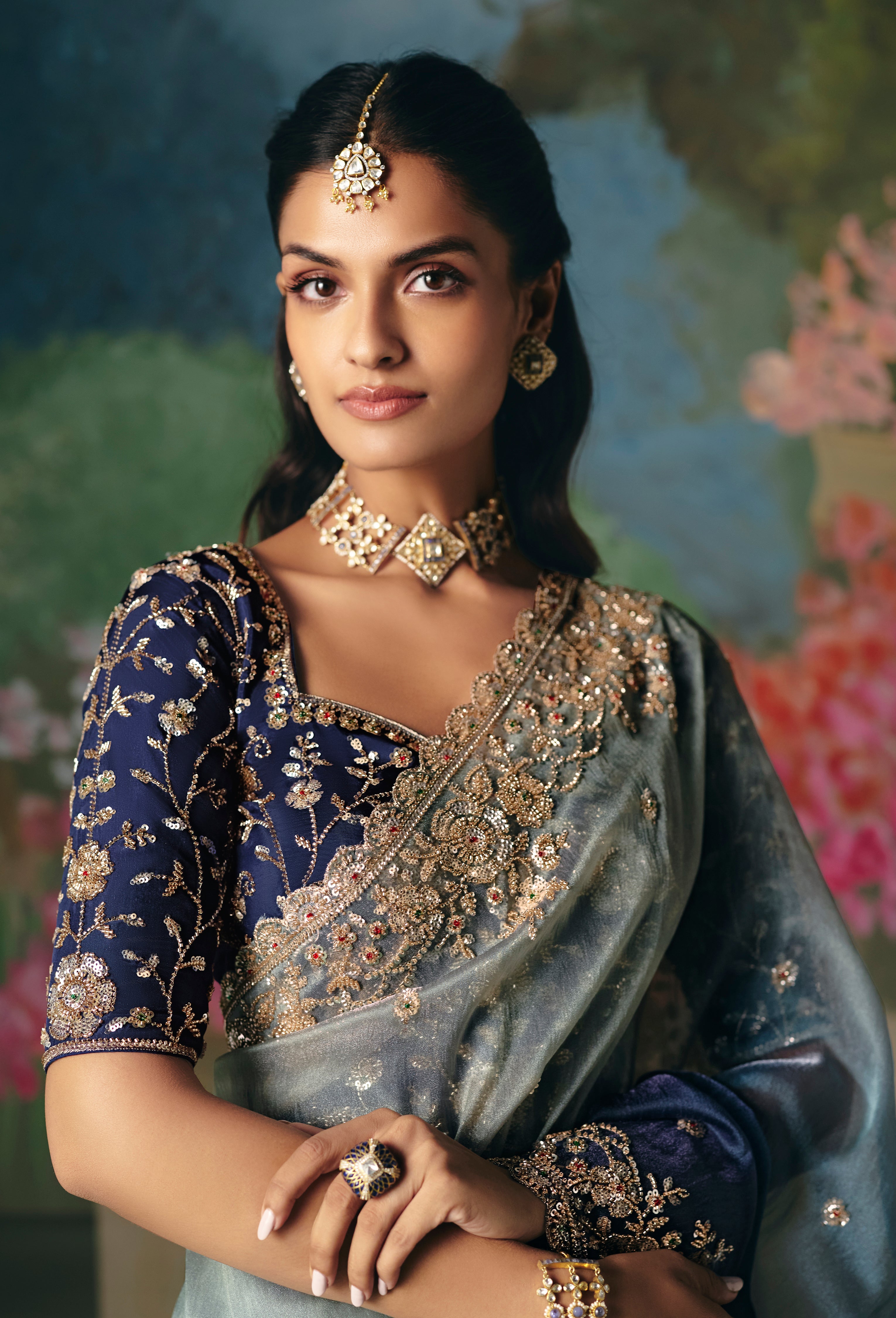 Blue Saree With  Heavy Designer Embroidery, Sequince, Stone, With Beads Work
