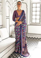 Blue Satin Crape Saree With  Digital Print