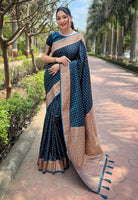 Blue Satin Saree With Woven Work