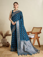 Blue Satin Silk Woven Jari Designer Graceful Ethnic Saree