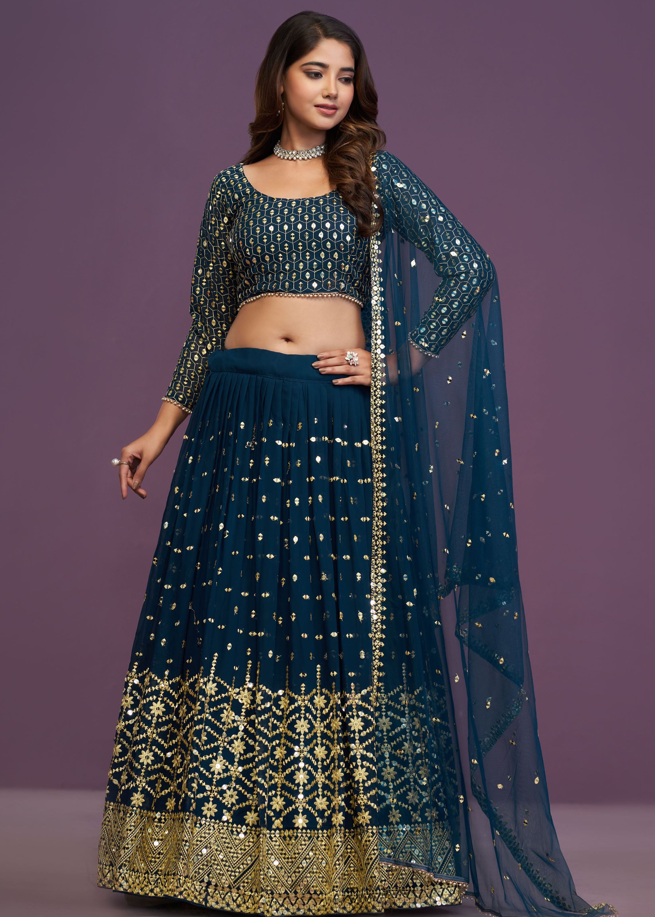 Blue Sequence Embroidery Work Lehenga Choli
