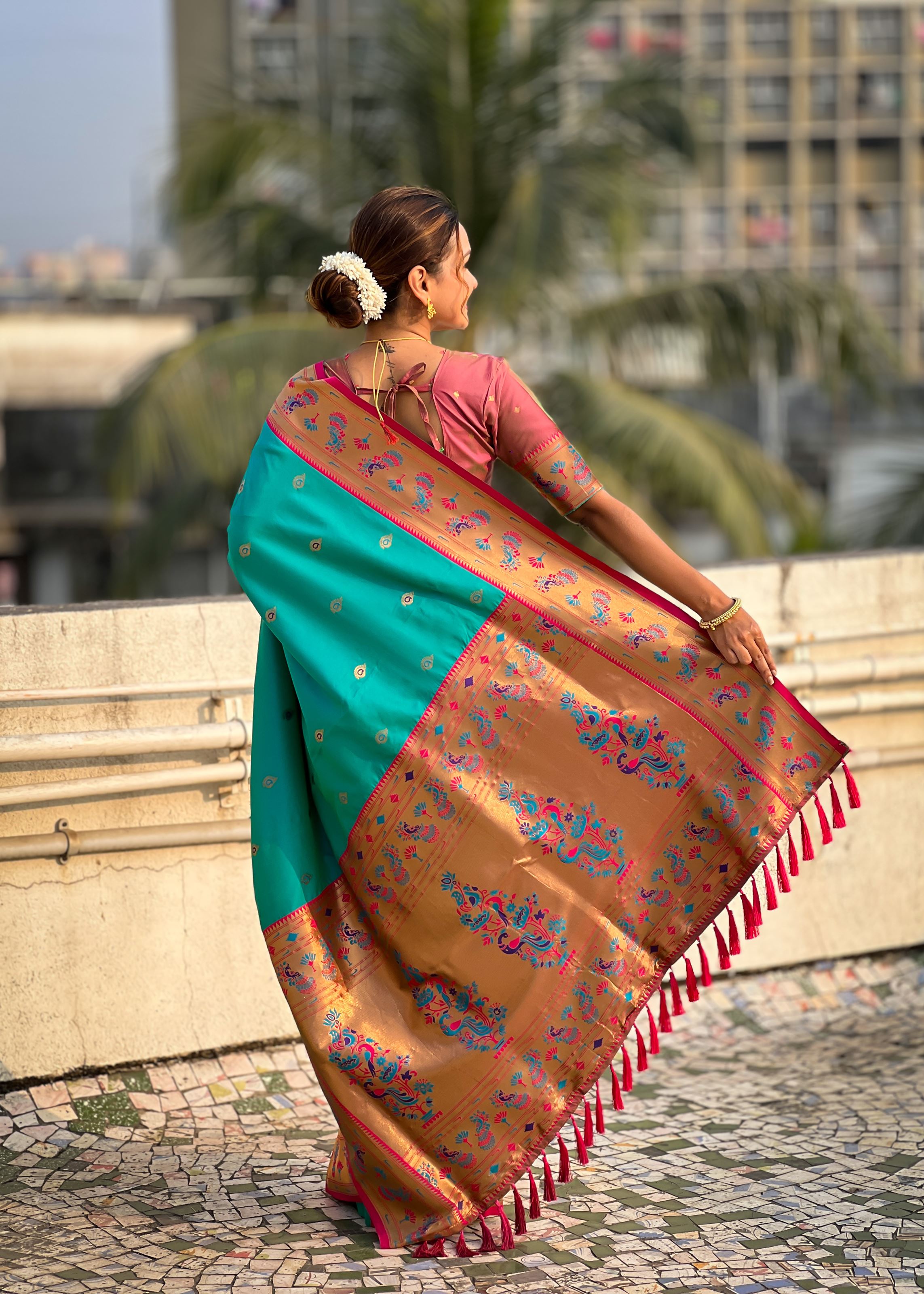 Blue Silk Blend Paithani Saree
