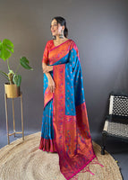 Blue Silk Blend Paithani Saree