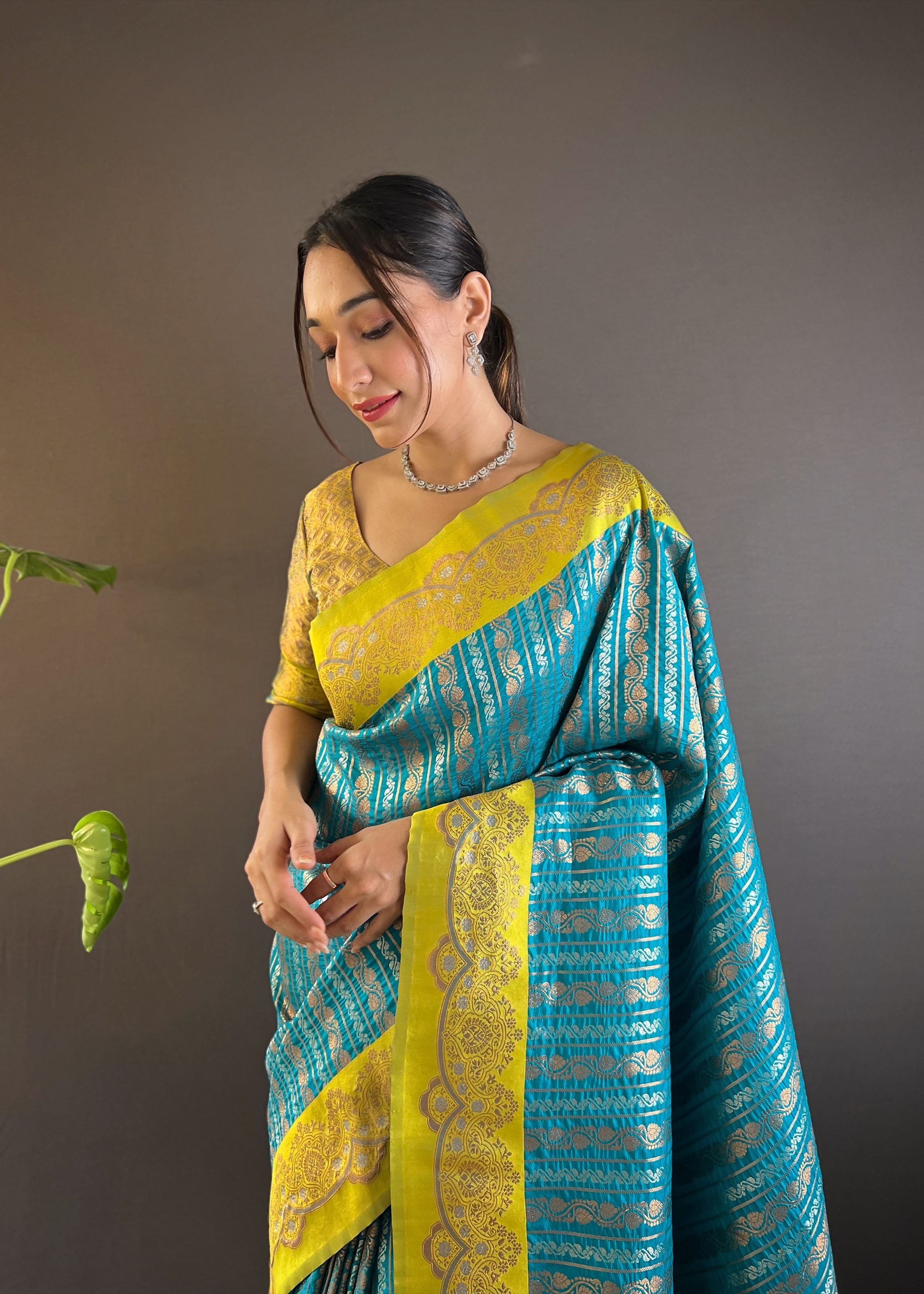 Blue Silk Blend Saree With Zari and Woven Work