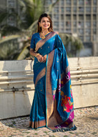 Blue Silk Blend Vitthala God Paithani Silk Saree