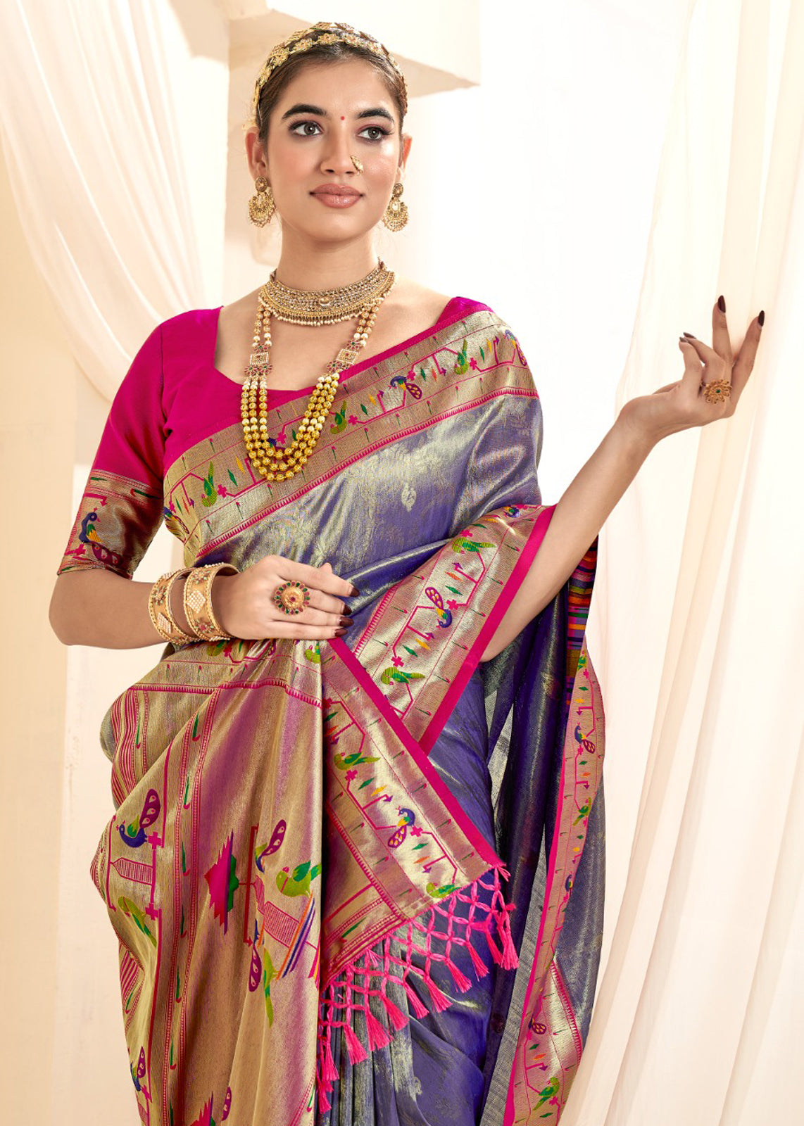 Blue Silk Saree With  Jacquard Woven Work