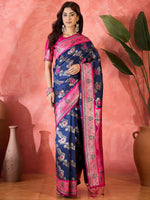 Blue Silk Woven Designer Partywear Ethnic Silk Saree
