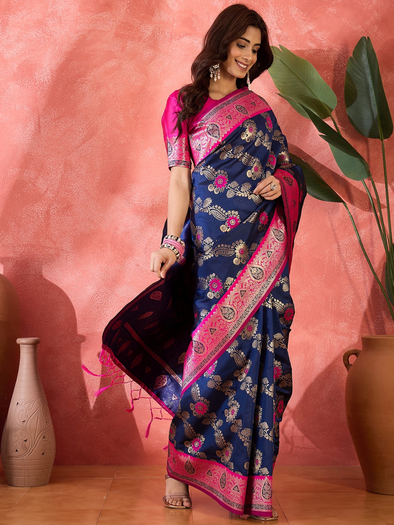 Blue Silk Woven Designer Partywear Ethnic Silk Saree