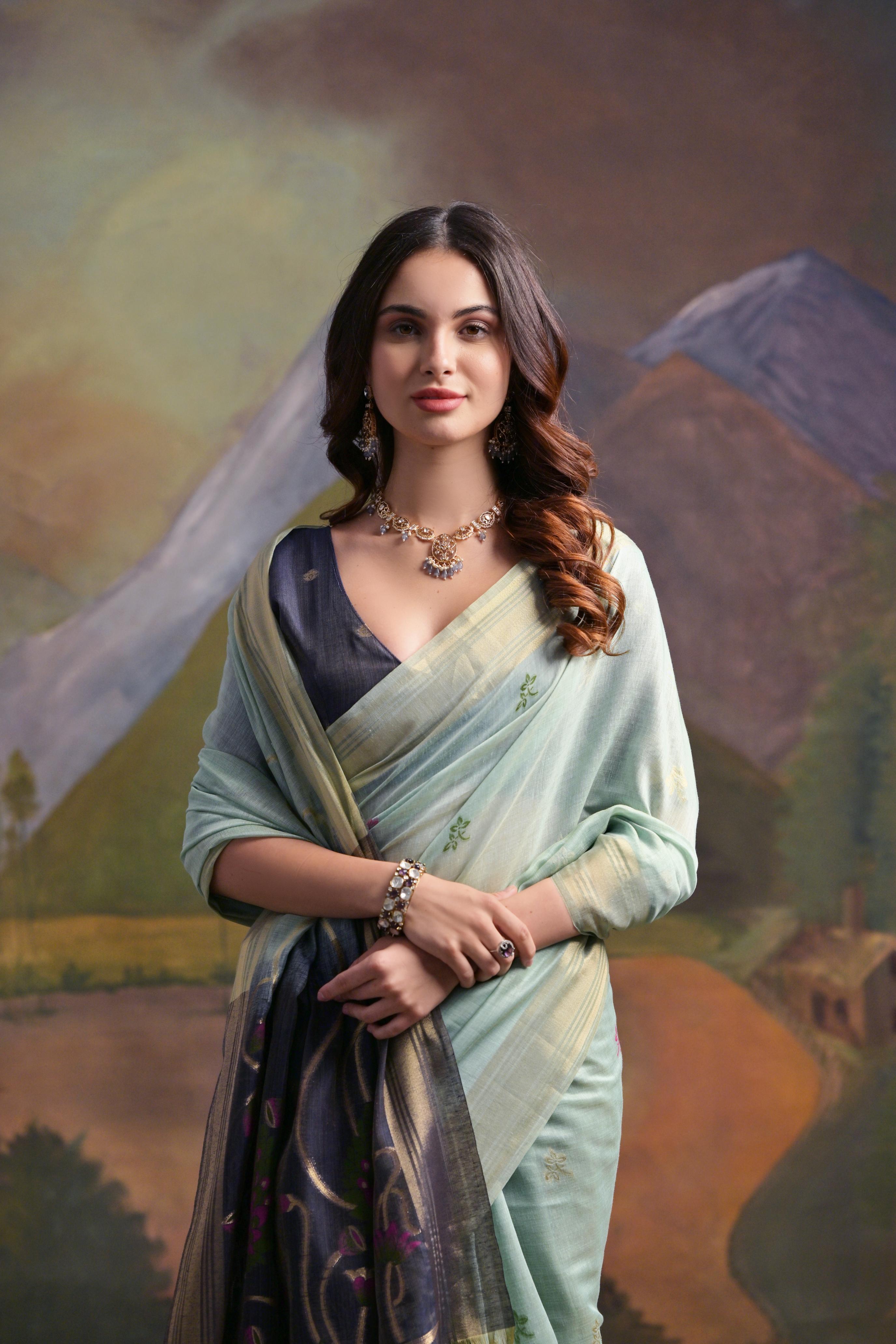 Blue Soft Silk Fabri Woven Paithani Meenakari Designer Ceremonial Saree