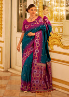 Blue Soft Silk Saree With  Jacquard Woven Work
