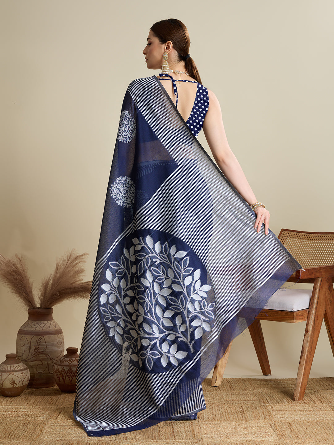 Blue Soft Silk Woven Flower Designer Stylish Partywear Saree