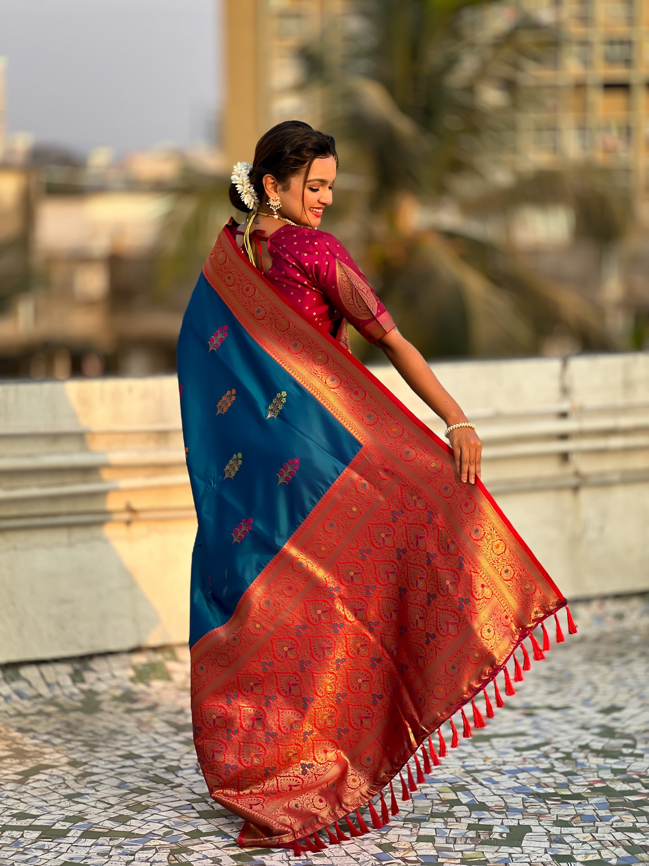 Blue Soft Silk Woven Meenakari Designer Heavy Ceremonial Saree