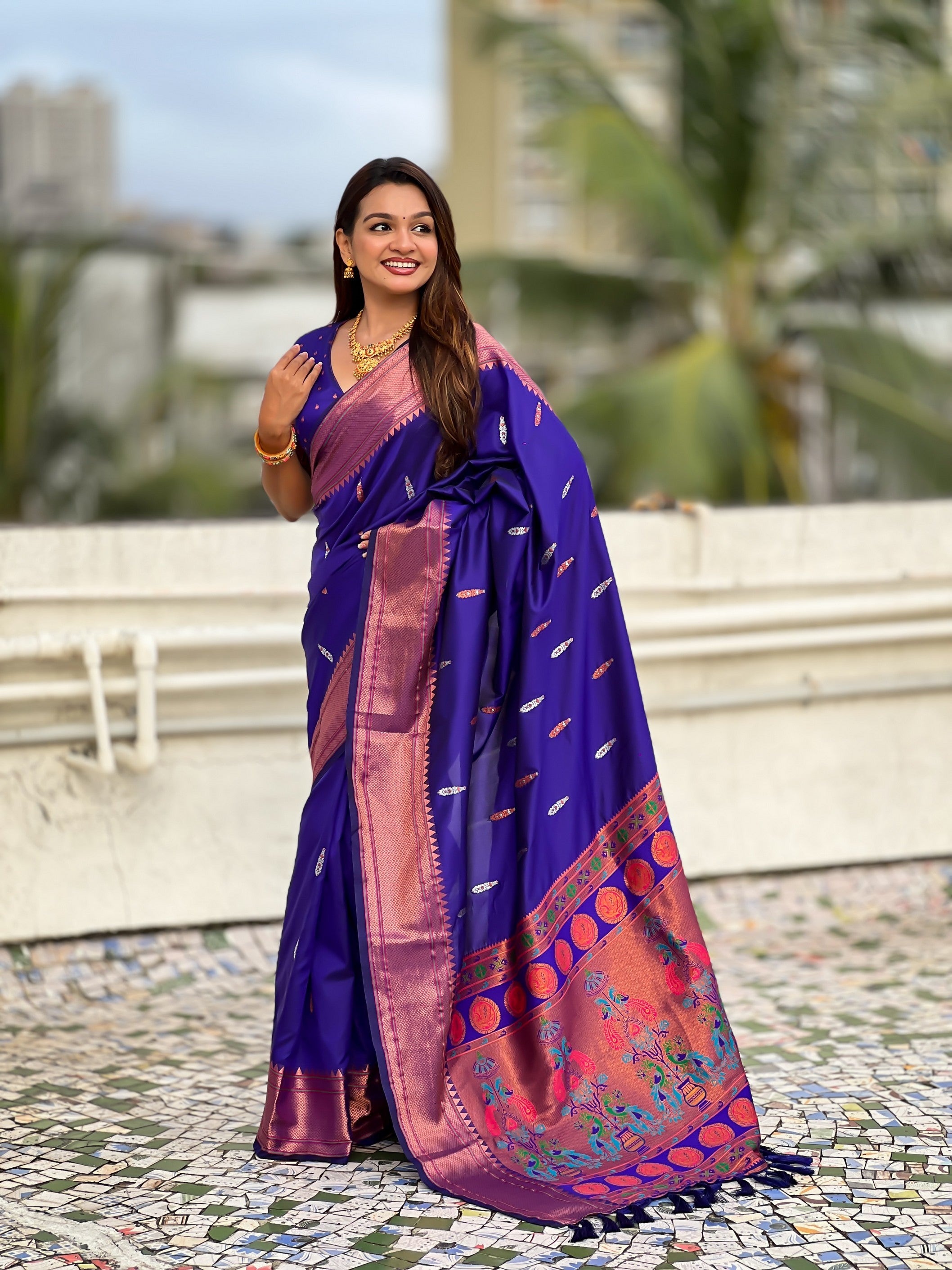 Blue Soft Silk Woven Meenakari Designer Rich Looks Saree