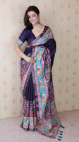 Blue Tussar Silk Woven Jari Designer With Printed Elegant Party Saree