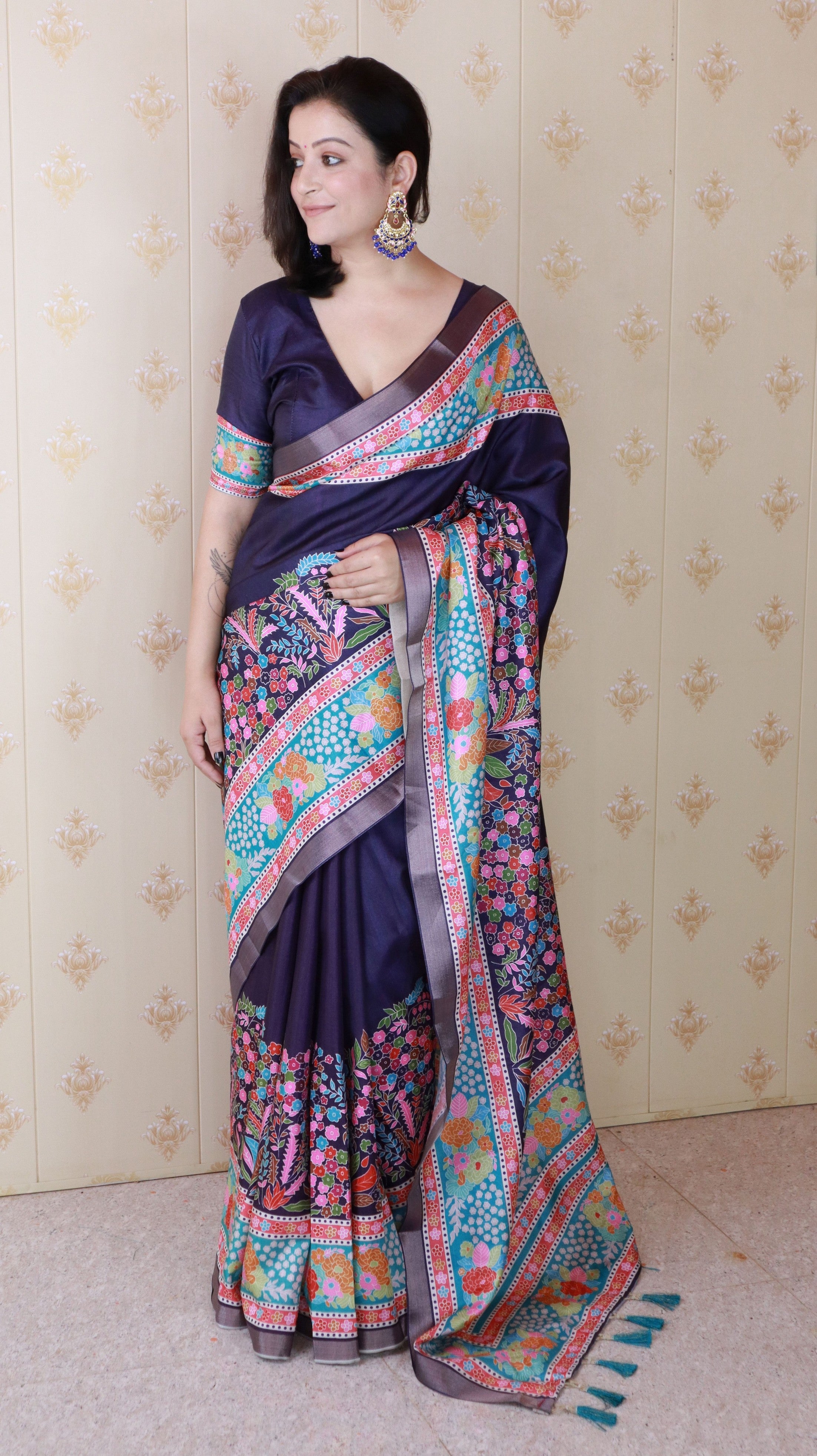Blue Tussar Silk Woven Jari Designer With Printed Elegant Party Saree