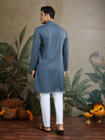 Blue Viscose Silk Kurta with Traditional Dupatta