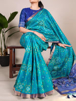 Blue Weaving Pattern And Zari Weaving Border With Fancy Tassels Ethnic Raw Silk Saree