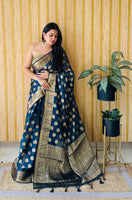 Blue Woven Jari Designer Gimichu Silk Partywear Saree