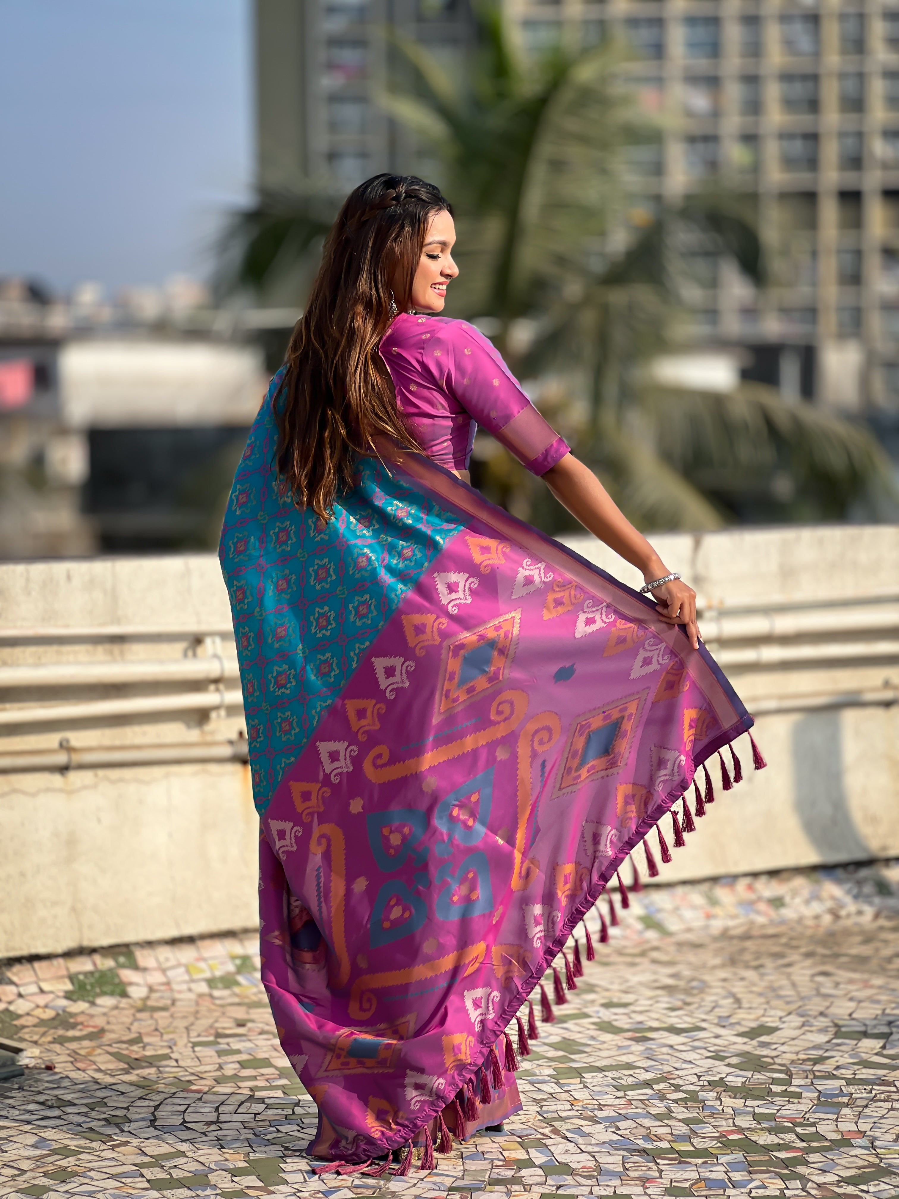 Blue Woven Meenakari Ikkat Designer Patola Silk Ceremonial Saree