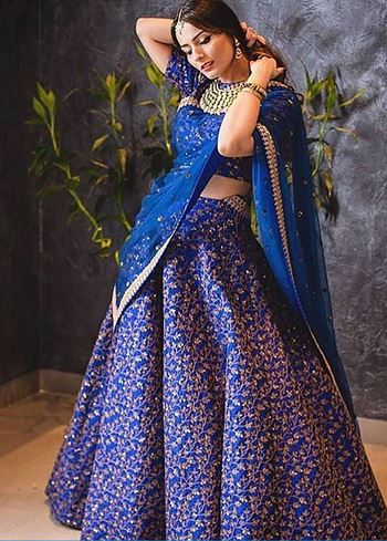 Blue Zari Embroidered Silk Bridal Lehenga Choli