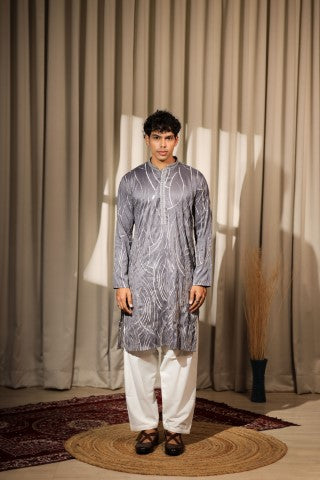 Bluish Grey Designer Embroidered Viscose Stylish Kurta Pajama