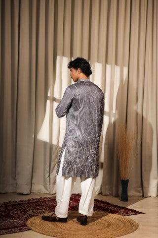 Bluish Grey Designer Embroidered Viscose Stylish Kurta Pajama