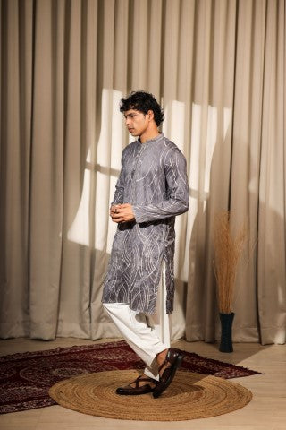 Bluish Grey Designer Embroidered Viscose Stylish Kurta Pajama