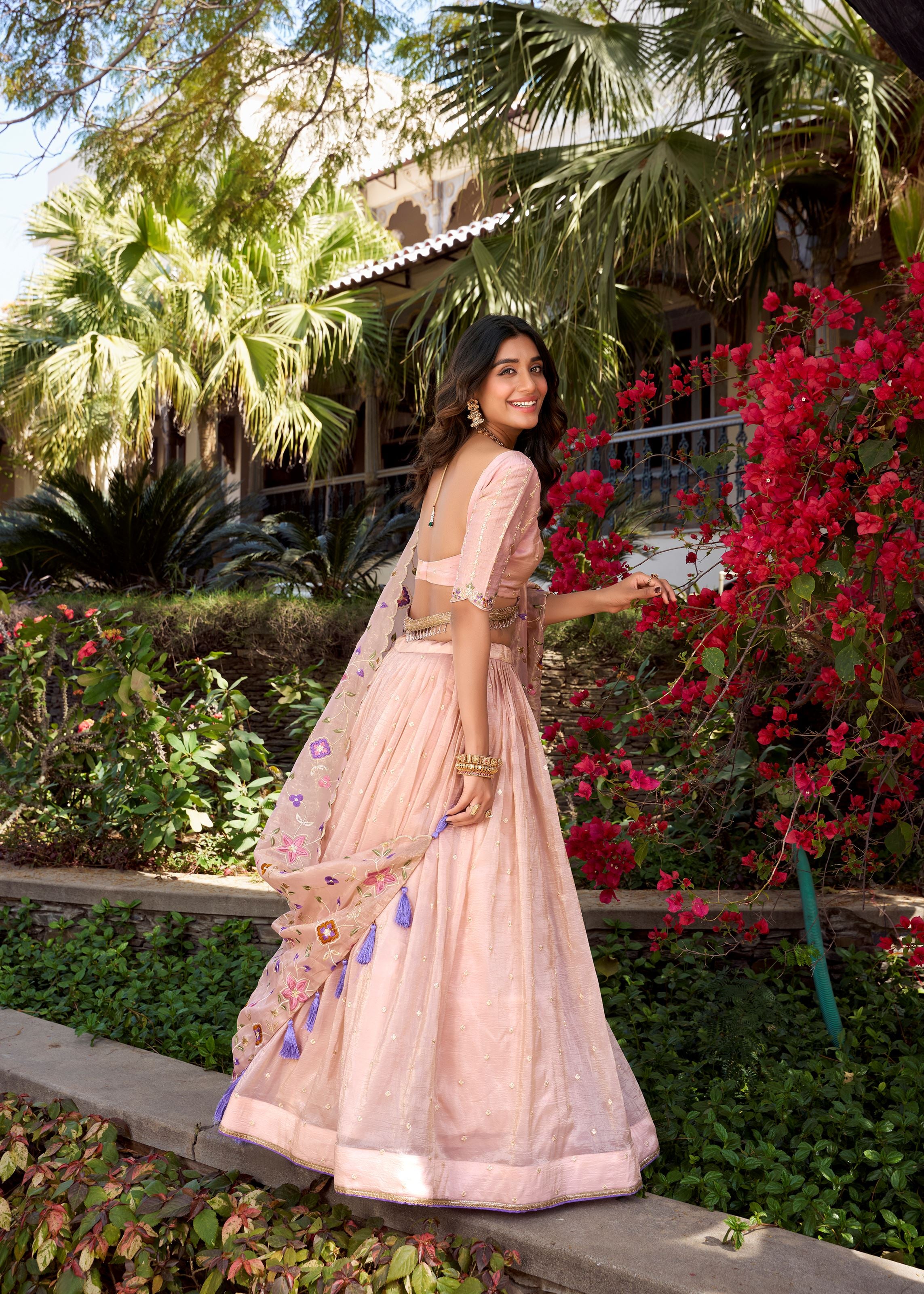 Blush Beauty Light Pink Lehenga with Gold Crush Sequins & Buttie Embroidery